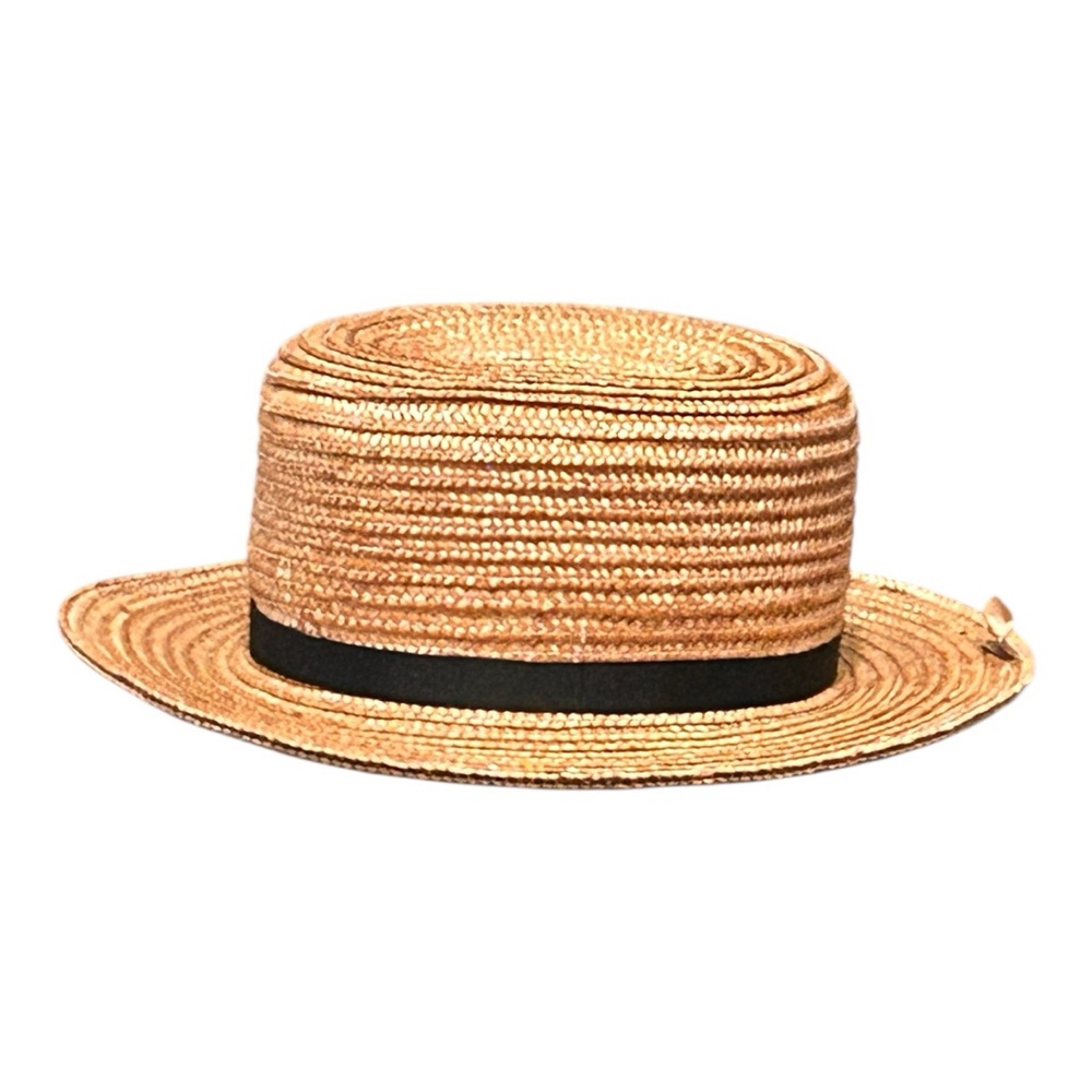 Men's Amish Style  Straw Boater Hat with Black Band Handmade Like New 7 1/4